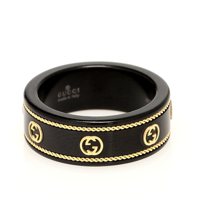 Gucci Icon 18kt Gold-embellished Ring In Black