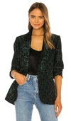 Anine Bing Madeleine Double-breasted Leopard-jacquard Blazer In Emerald Leo