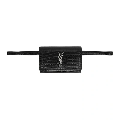 Saint Laurent Black Croc Kate Belt Bag In 1000 Black