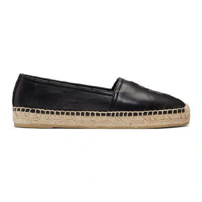 Saint Laurent Logo Leather Espadrilles Flat Shoes Black In Animal Print