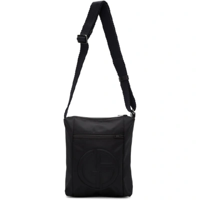 Giorgio Armani Black Embossed Logo Messenger Bag