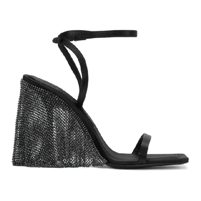 Alexander Wang Blake Crystal-embellished Chainmail-trimmed Satin Sandals In Grey