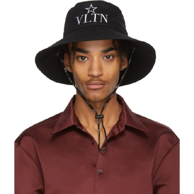 Valentino Garavani Vltn Star-embroidered Cotton Bucket Hat In Black