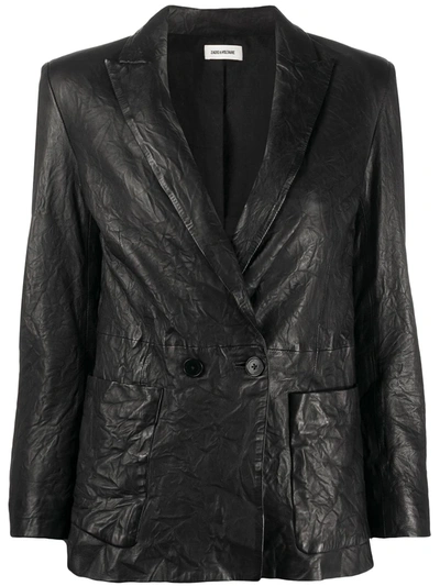 Zadig & Voltaire Volta Crinkled Leather Blazer In Noir