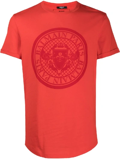 Balmain Crest Logo T-shirt In Red