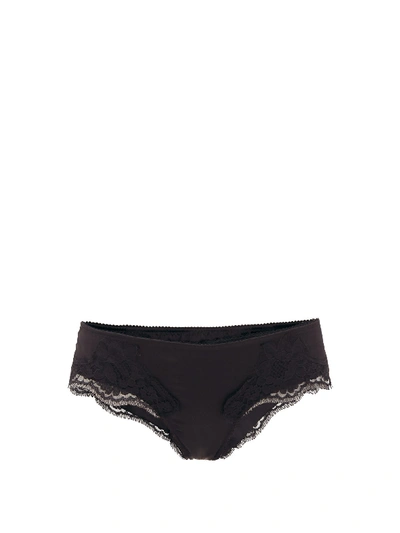 Dolce & Gabbana Lace-trimmed Silk-blend Satin Brazilian Briefs In Black