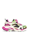 Balenciaga Track 2 Open Metallic Sneakers In White & Green & Pink