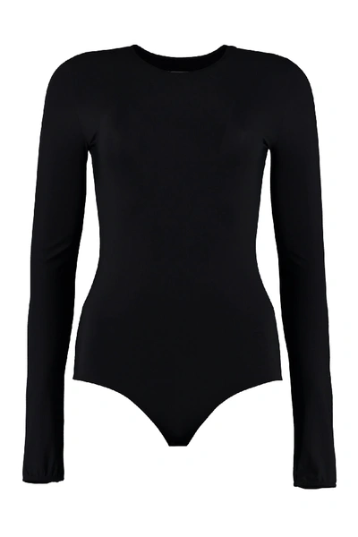 Maison Margiela Black Stretch Long Sleeves Body-suit In Polyamide Blend Woman