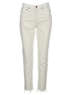 Saint Laurent Distressed-hem Straight-leg Jeans In White