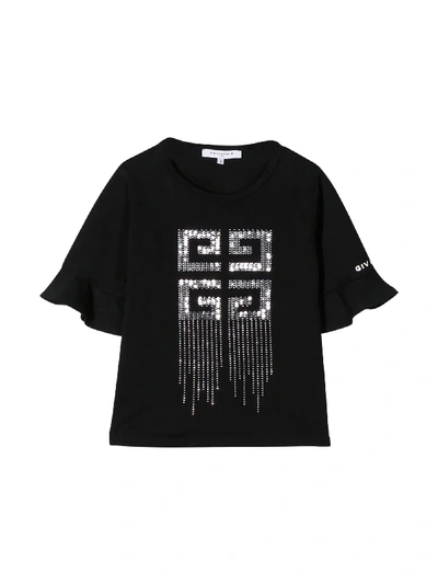 Givenchy Kids' Black T-shirt With Silver Logo For Girl