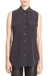 Equipment Signature Slim-fit Sleeveless Silk Shirt In Black