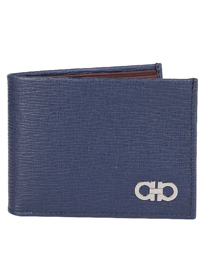 Ferragamo Gancini Textured Wallets In Blue