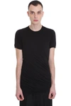 RICK OWENS DOUBLE SS TEE T-SHIRT IN BLACK COTTON,11195796