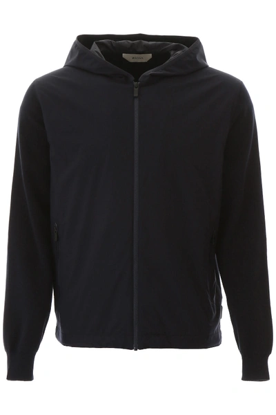 Z Zegna Bi-material Blouson Sweater In Blu Scuro Unito (blue)