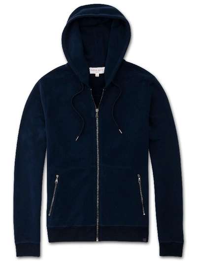 Derek Rose Devon Brushed Loopback Cotton-jersey Zip-up Hoodie In Navy