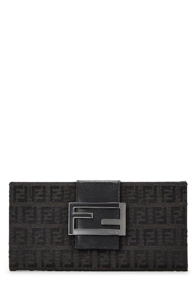 Pre-owned Fendi Black Zucchino Canvas Long Wallet