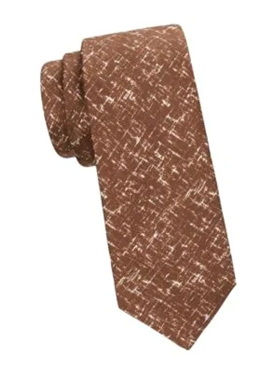 Kiton Printed Silk Tie In Brown White