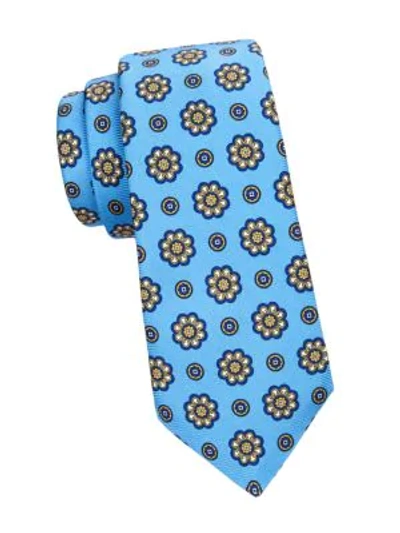 Kiton Medallion Print Silk Tie In Light Blue