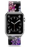 Casetify Saffiano Purple Flowers Faux Leather Apple Watch Strap In Black/ Silver