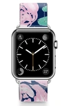 Casetify Pink Peonies Saffiano Faux Leather Apple Watch Strap In Pink/ Silver