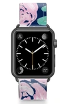 Casetify Pink Peonies Saffiano Faux Leather Apple Watch Strap In Pink/ Black