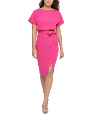 Kensie Blouson Wrap Dress In Hot Pink