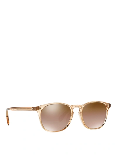 Oliver Peoples Finley Round Mirrored Acetate Sunglasses In Light Brown Mirror Gradient Yellow