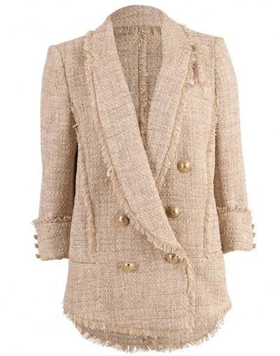 Balmain Metallic Tweed Pyjama Blazer In Beige