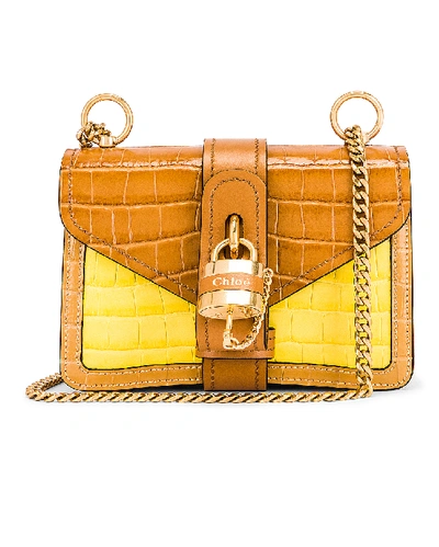 Chloé Mini Aby Chain Tricolor Embossed Croc Shoulder Bag In Joyful Yellow