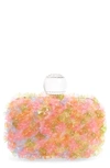 JIMMY CHOO CLOUD TRANSPARENT FLOWERS SATIN CLUTCH,J000125516