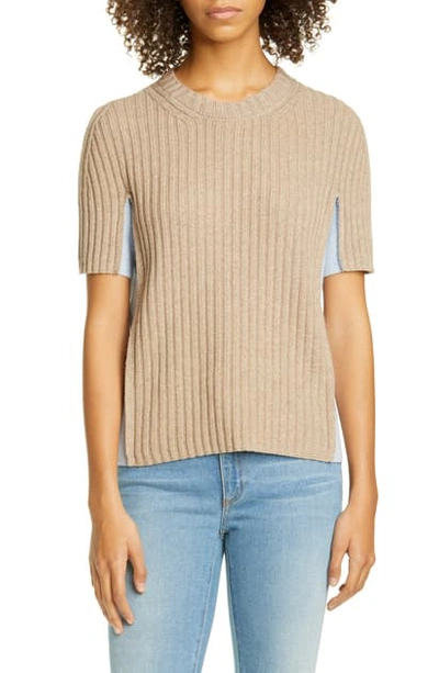 Maison Margiela Contrast Panel Ribbed Sweater In Beige