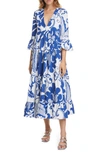 La Doublej Jennifer Jane Floral Ruffle Cotton Midi Dress In Marea Blu