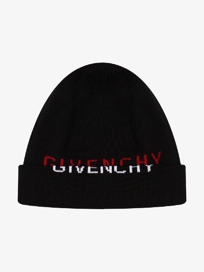 Givenchy Black Double Logo Wool Beanie