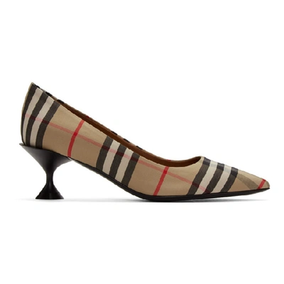 Burberry Beige Check Lillyton Heels In Beige,black,red