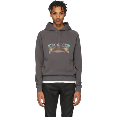 Saint Laurent Malibu Palm Tree Hooded Sweatshirt In Grey