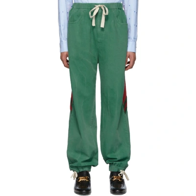 Gucci Oversized Web Cotton Denim Track Pants In Grün
