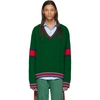 GUCCI GREEN CABLE KNIT V-NECK SWEATER