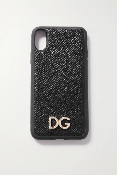 Dolce & Gabbana Crystal-embellished Textured-leather Iphone X And Xs Case In Black