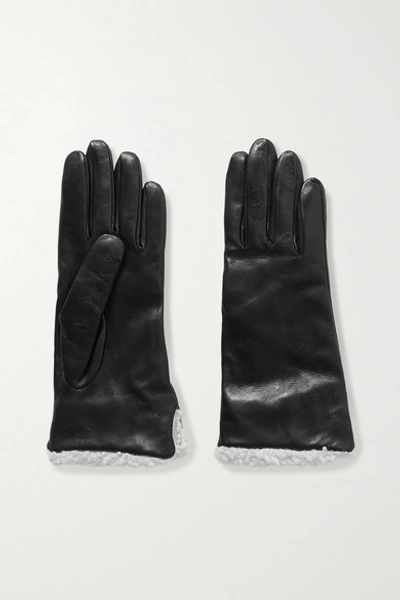 Clyde Shearling-trimmed Leather Gloves In Black