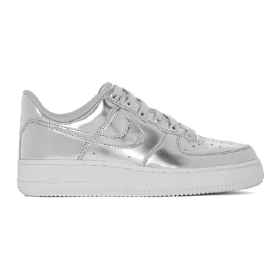 Nike Air Force 1 Metallic Faux Leather Trainers In Silver