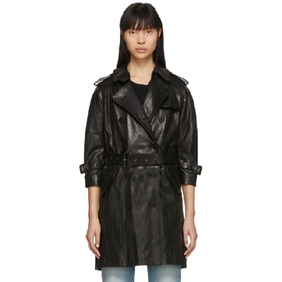 R13 Leather 3/4 Sleeve Trench In Black