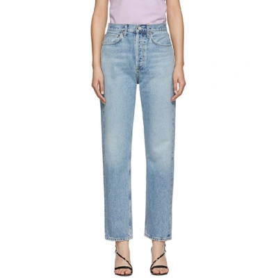 Agolde Pinch Waist Cropped Distressed High-rise Flared Jeans In Blue