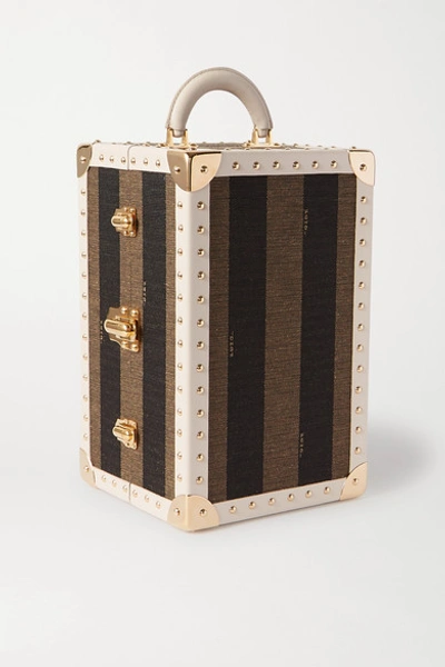 Fendi Studded Leather-trimmed Striped Canvas Case In Brown