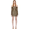 HALPERN HALPERN TAN AND BLACK LEOPARD BARE SHOULDER MINI DRESS