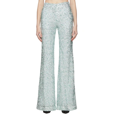 Halpern Stovepipe Sequined Lace Wide-leg Pants In Blue