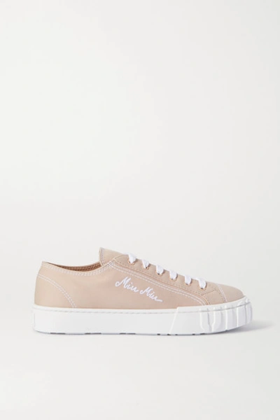 Miu Miu Embroidered Canvas Sneakers In Beige