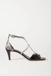 CHLOÉ CARLA SNAKE- AND CROC-EFFECT LEATHER SANDALS