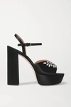 Miu Miu Crystal-embellished Satin Platform Sandals In Black