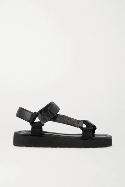 Vince Carver Canvas-trimmed Smooth And Lizard-effect Faux Leather Sandals In Dark Grey