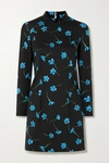 Marcia Mireille Cutout Floral-print Stretch-jersey Mini Dress In Blue